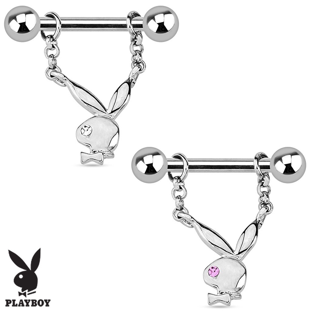 CZ Playboy Bunny Surgical Steel Nipple Rings Set